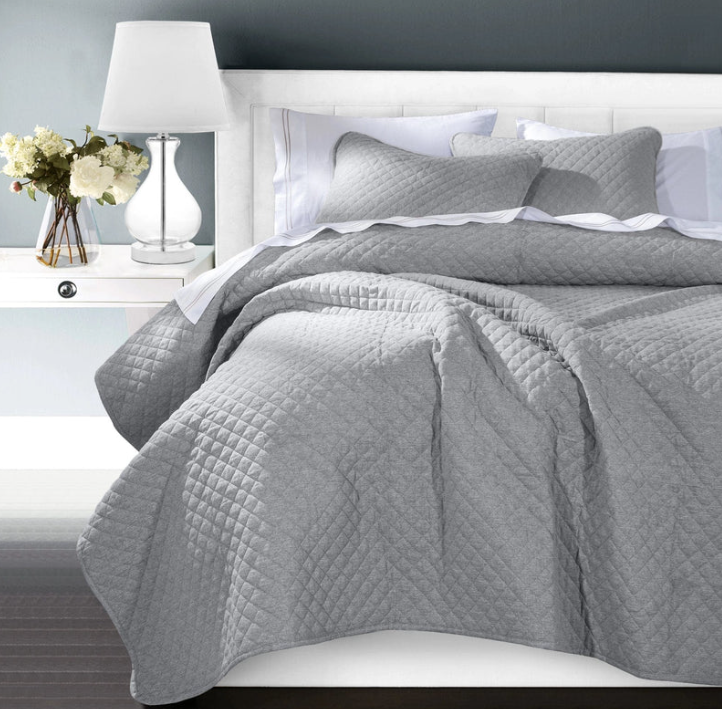 ANNA DIAMOND QUILTED COVERLET - GRAY/FULL-QUEEN