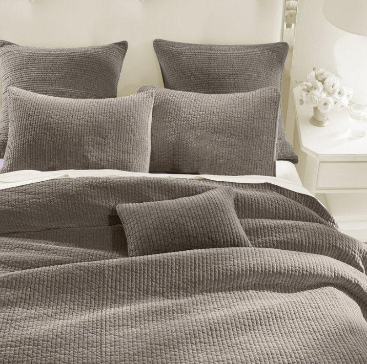 STONEWASHED COTTON VELVET QUILTED COVERLET SET - TAUPE/FULL-QUEEN