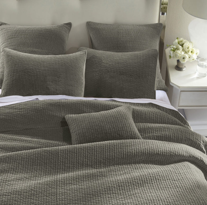 STONEWASHED COTTON VELVET QUILTED COVERLET SET - GREY/KING