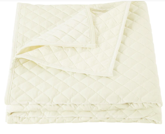 VELVET DIAMOND QUILT SET - CREAM/QUEEN