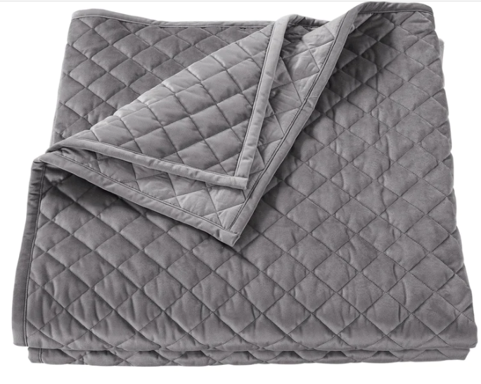 VELVET DIAMOND QUILT SET - GRAY/QUEEN