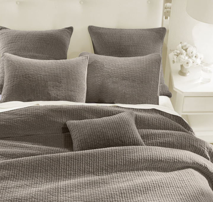 STONEWASHED COTTON VELVET QUILT SET - TAUPE/QUEEN