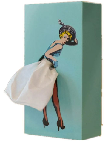 FLYING SKIRT TISSUE BOX, CHARMING VINTAGE POP ART TISSUE BOX HOLDER -CYAN