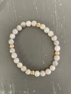 MORGAN & ME GEMSTONE BRACELET #16 WITH GOLD or SILVER CORRUGATED BEADS
