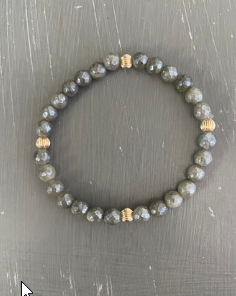 MORGAN & ME GEMSTONE BRACELET #16 WITH GOLD or SILVER CORRUGATED BEADS