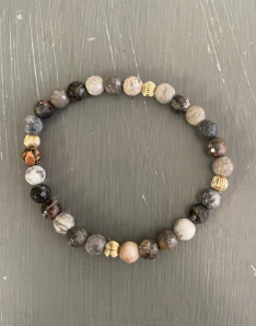 MORGAN & ME GEMSTONE BRACELET #16 WITH GOLD or SILVER CORRUGATED BEADS