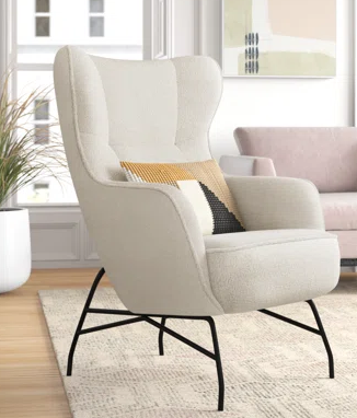 UPHOLSTERED MODERN ARMCHAIR WITH METAL LEGS - CREAM