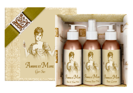 AMBRE ET MURE GIFT SET 4oz EACH BODY LOTION/BODY MIST/BODY&HAND WASH