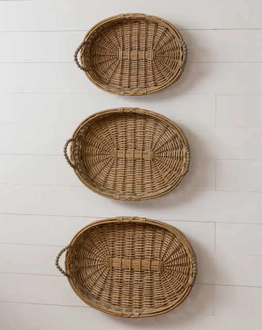 WILLOW OVAL BASKETS WITH BEADED HANDLES - ASSORTED SIZES