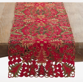 PANETTONE CHRISTMAS TREE CUTWORK RED TABLE RUNNER