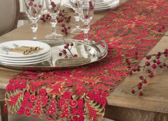 PANETTONE CHRISTMAS TREE CUTWORK RED TABLE RUNNER