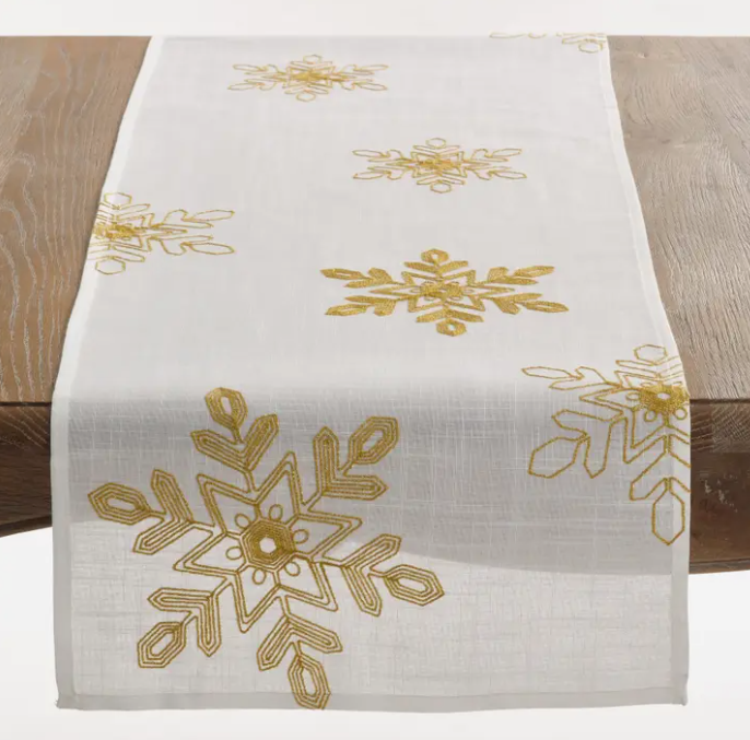 NIVALIS EMBROIDERED SNOWFLAKE WHITE TABLE RUNNER - ASSORTED COLORS - 16"X90"