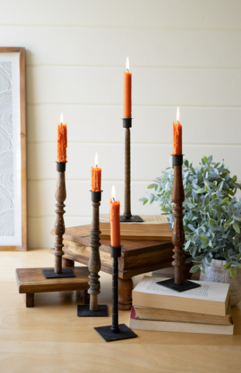 REPURPOSED WOOD & METAL SPINDLE TAPER CANDLE HOLDERS