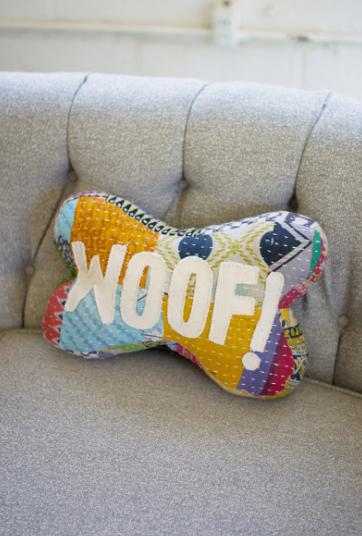 "WOOF" KANTHA BONE PILLOW