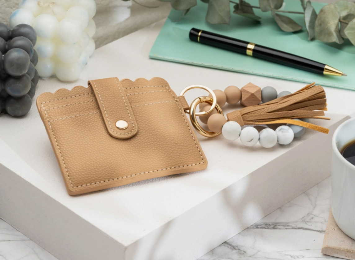 LEATHER KEYCHAIN WALLET WITH WRISTLET BANGLE BRACELET
