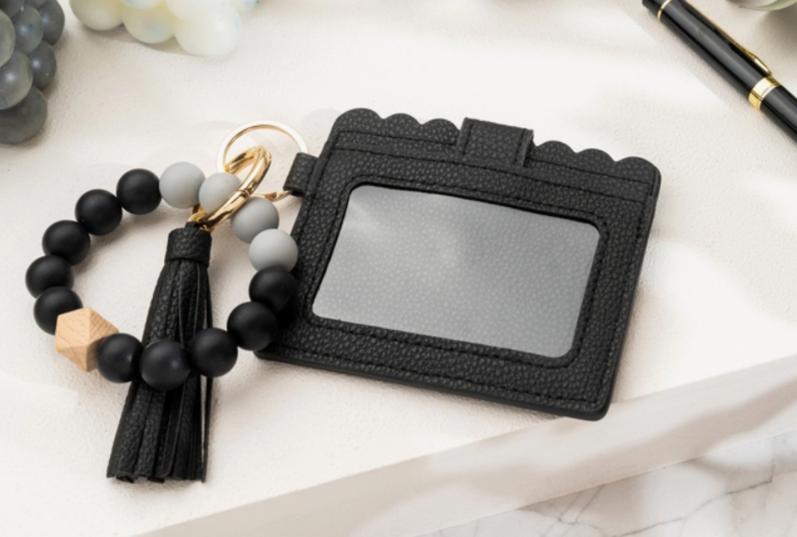 LEATHER KEYCHAIN WALLET WITH WRISTLET BANGLE BRACELET
