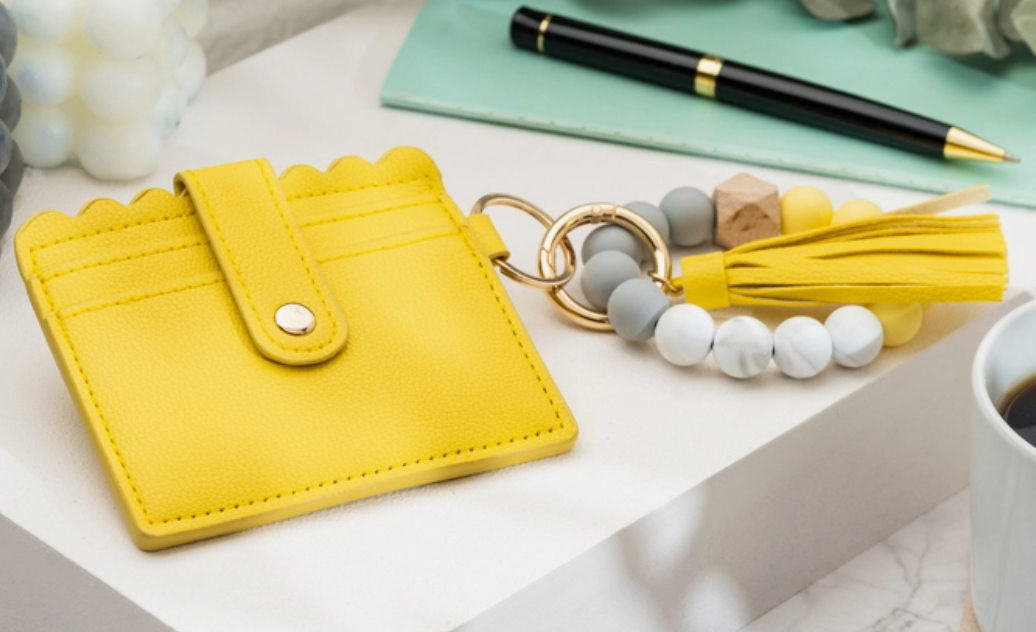 LEATHER KEYCHAIN WALLET WITH WRISTLET BANGLE BRACELET
