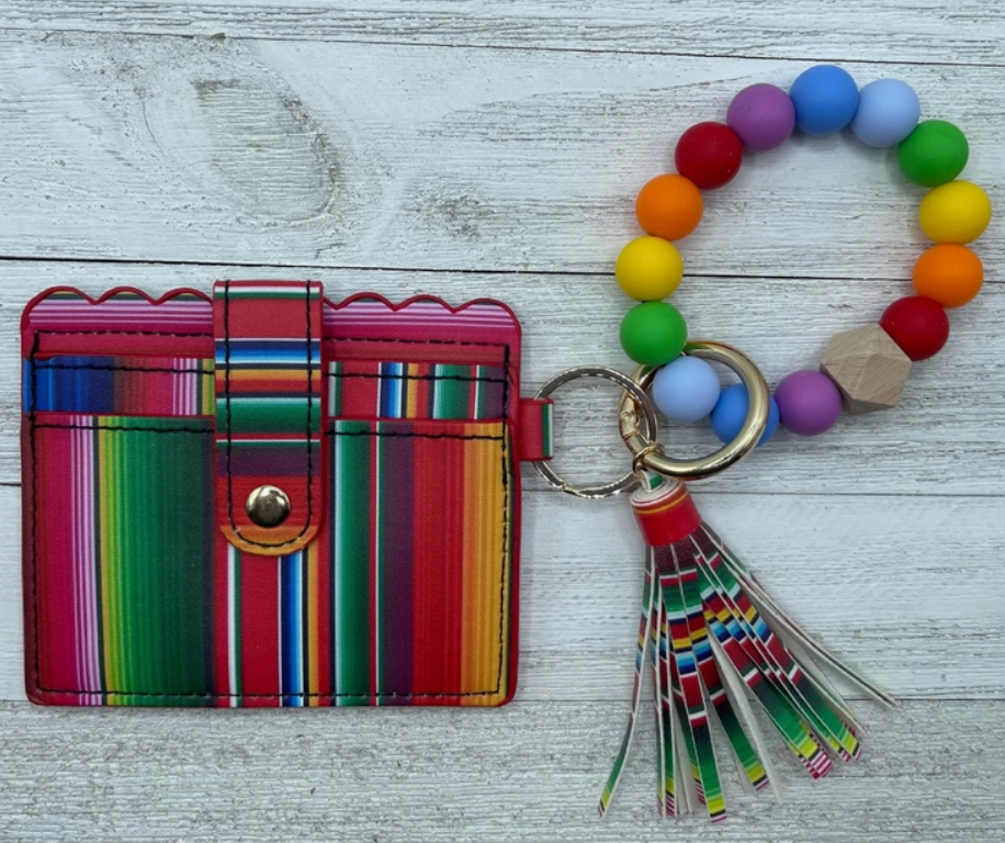 LEATHER KEYCHAIN WALLET WITH WRISTLET BANGLE BRACELET