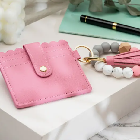 LEATHER KEYCHAIN WALLET WITH WRISTLET BANGLE BRACELET