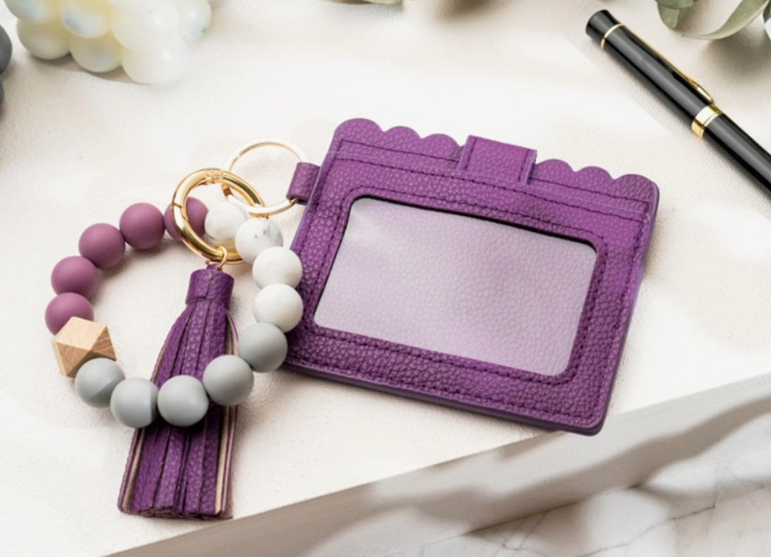 LEATHER KEYCHAIN WALLET WITH WRISTLET BANGLE BRACELET