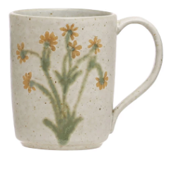 HAND PAINTED STONEWARE MUG W/ BOTANICAL - 4 STYLES