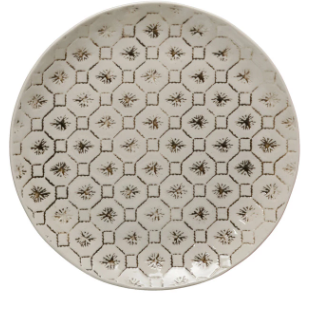 HAND-STAMPED BLACK & CREAM PATTERNED PLATE - 4 STYLES