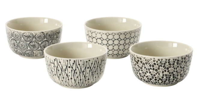 HAND-STAMPED BLACK & CREAM PATTERNED BOWL - 4 STYLES