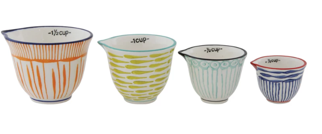 HAND-STAMPED MEASURING CUPS WITH STRIPES - SET OF 4