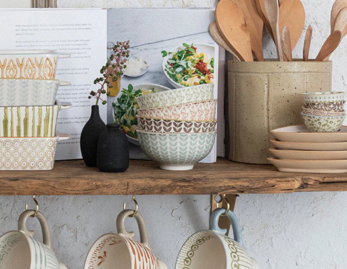 STONEWARE PINCH POT WITH PATTERN - 4 STYLES