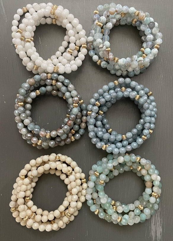 MORGAN & ME GEMSTONE BRACELET #16 WITH GOLD or SILVER CORRUGATED BEADS