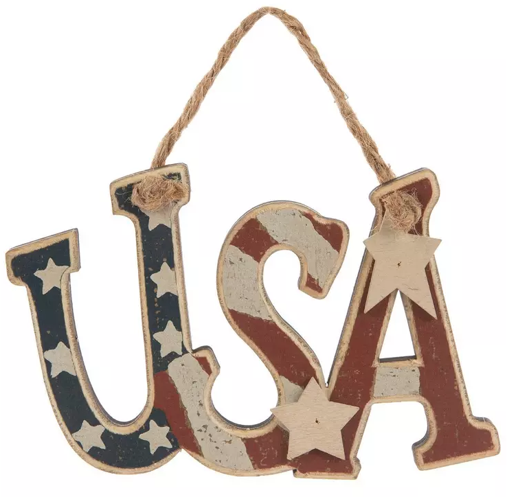 RUSTIC 4TH OF JULY WOOD ORNAMENTS - ASSORTED