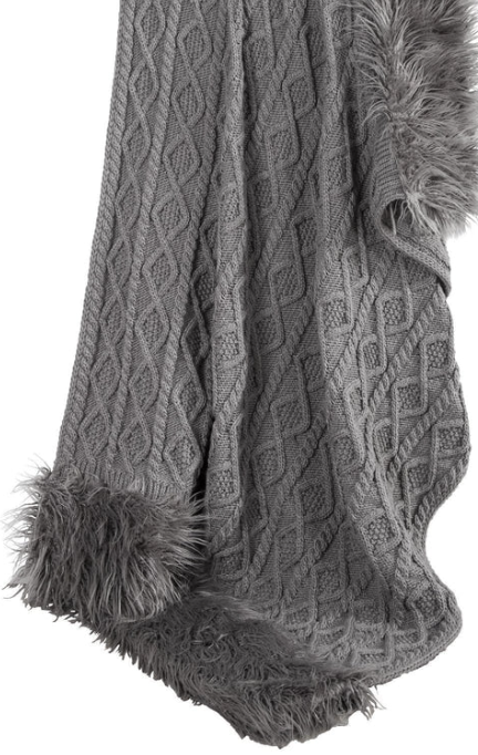 NORDIC CABLE KNIT & MONGOLIAN FUR THROW BLANKET - ASSORTED