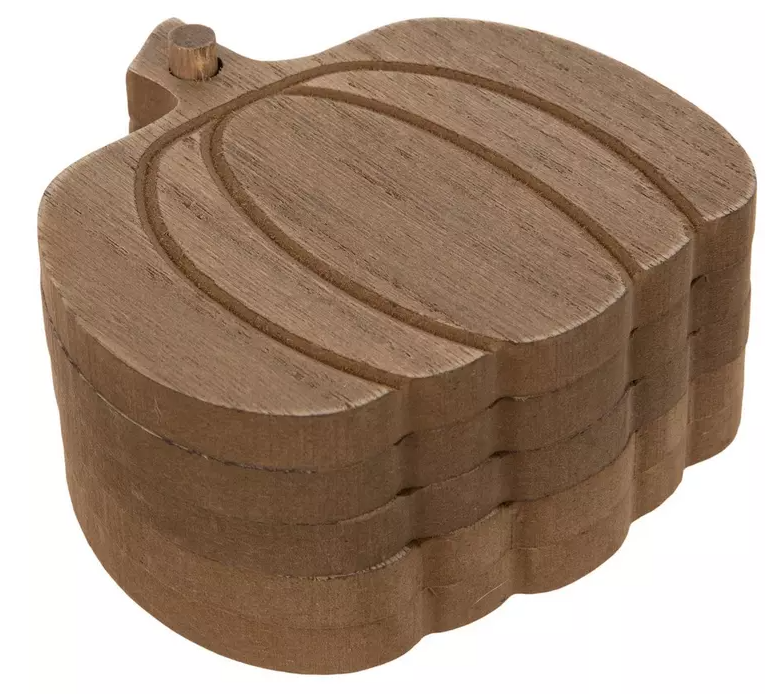 FALL WOODLIKE PUMPKIN COASTERS -SET OF 4 COASTER WITH CADDY