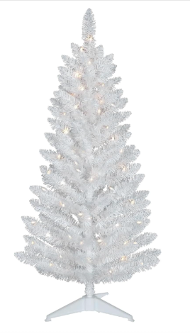 3 FT ARTIFICIAL WHITE CHRISTMAS TREE WITH STAND AND LIGHTS - INDOOR/OUTDOOR