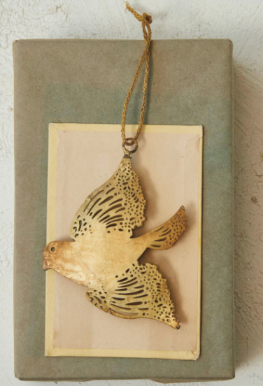 DISTRESSED GOLD METAL BIRD ORNAMENT