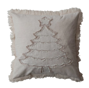 18" SQUARE WOVEN COTTON & LINEN CHRISTMAS PILLOWS - 2 STYLES