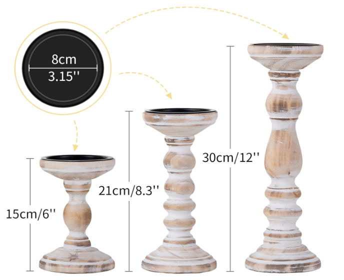 WHITE-WASHED WOOD PILLAR CANDLE HOLDERS - ASSORTED