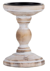 WHITE-WASHED WOOD PILLAR CANDLE HOLDERS - ASSORTED