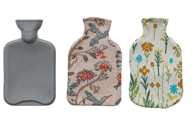 20oz RUBBER HOT WATER BOTTLE WITH COTTON KNIT COVER - ASSORTED