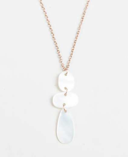 LIKHA MOTHER OF PEARL ROUND, OVAL & RAINDROP NECKLACE W/18K ROSE GOLD PLATED CHAIN - ASSORTED