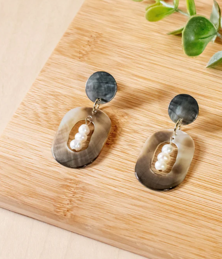 LIKHA MOTHER OF PEARL EARRINGS WITH INNER PEARL - ASSORTED