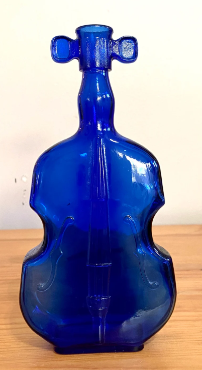 VINTAGE 50'S VIOLIN COBALT BLUE BOTTLE VASE