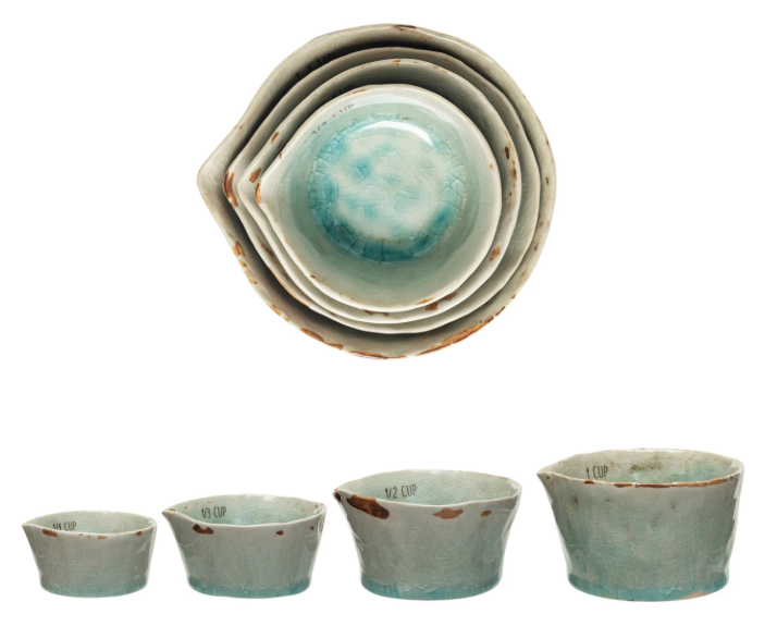 CRACKLED GLAZED STONEWARE MEASURING CUPS - SET OF 4