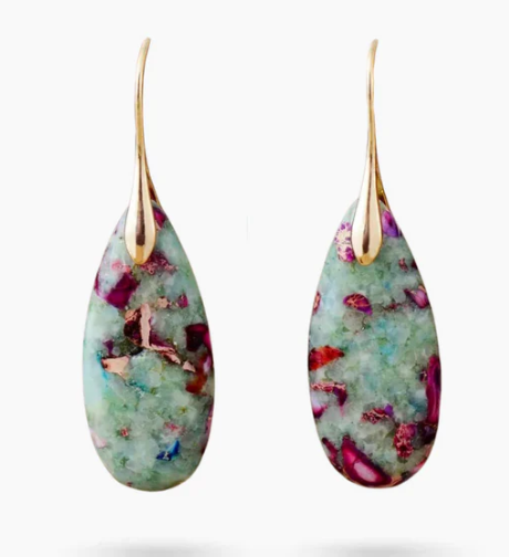 CAPE DIABLO - EARRINGS - ROSY REEF JASPER TEARDROP GOLD