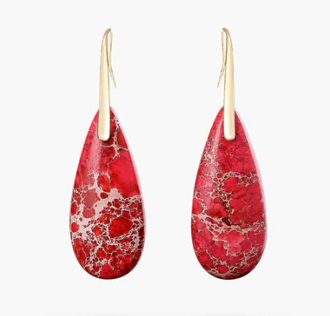 CAPE DIABLO - EARRINGS - RED IMPERIAL JASPER TEARDROP GOLD
