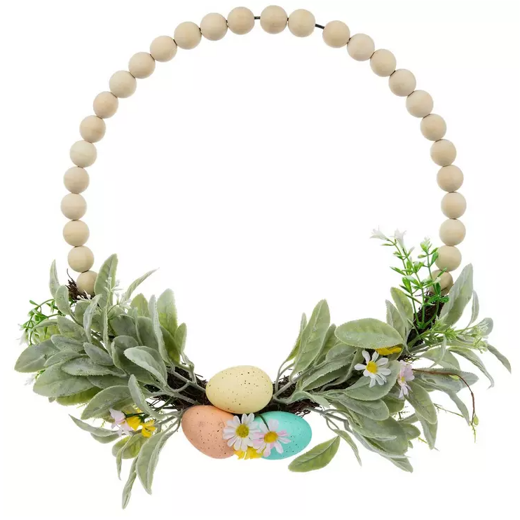 SPECKLED EGG & LAMB'S EAR BEADED WREATH
