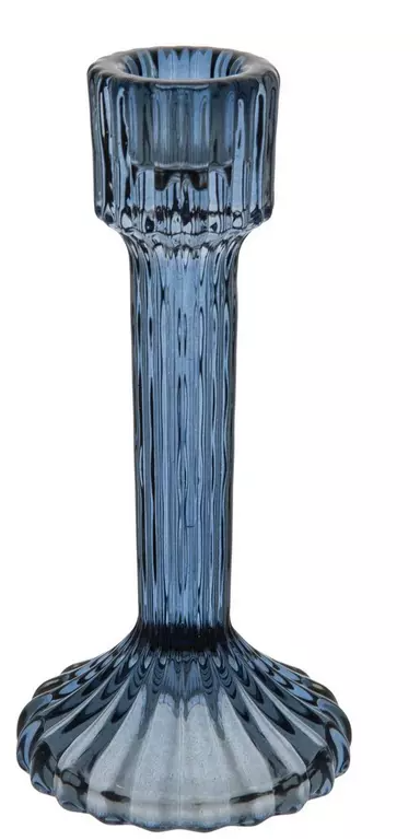 BLUE RIBBED GLASS CANDLE HOLDER - ASSORTED