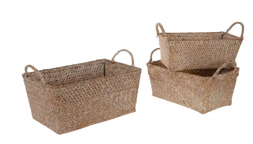 RATTAN WOVEN RECTANGULAR BASKETS - ASSORTED