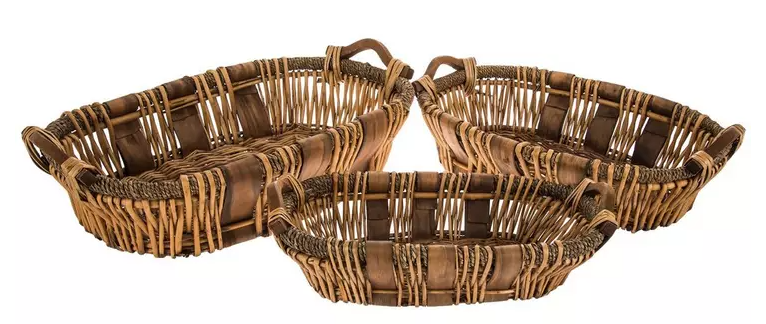 BROWN TWO-TONE WILLOW OVAL BASKET - ASSORTED