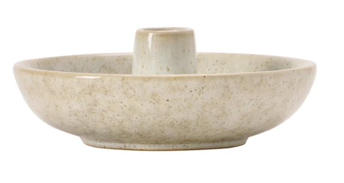 OFF-WHITE STONEWARE DISH WITH TOOTHPICK HOLDER